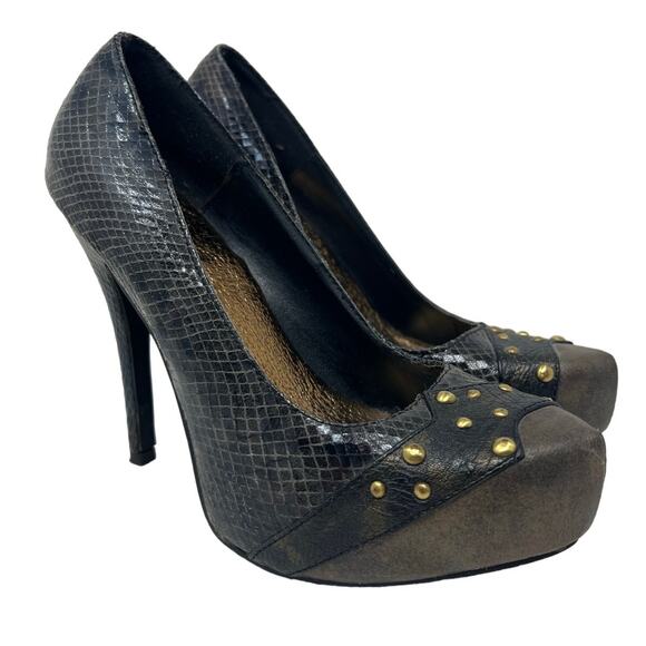 BKE Buckle Studded Platform Snakeskin Pumps Heels 7.5 Y2K Glam Bratz - Picture 1 of 7